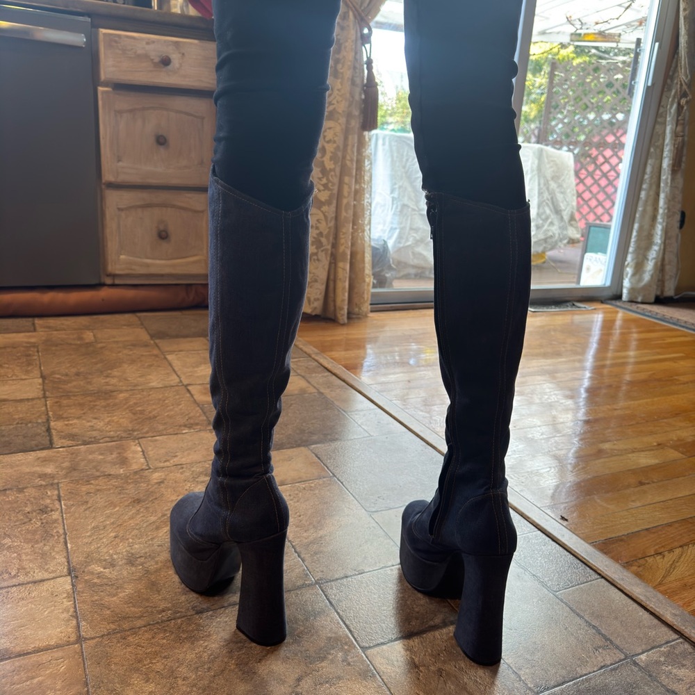 Vintage 1969 Platform Denim Knee-High Boots from London size 8 1/2 - Picture 6 of 12